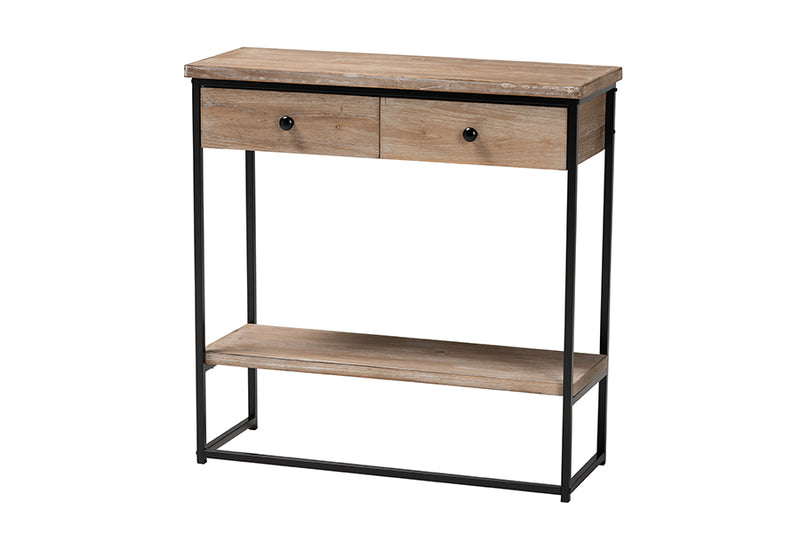 Jacey Modern Industrial Natural Brown Finished Wood and Black Metal 2-Drawer Console Table