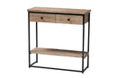 Jacey Natural Brown and Black Metal 2-Drawer Console Table Baxton