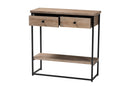 Jacey Natural Brown and Black Metal 2-Drawer Console Table Baxton