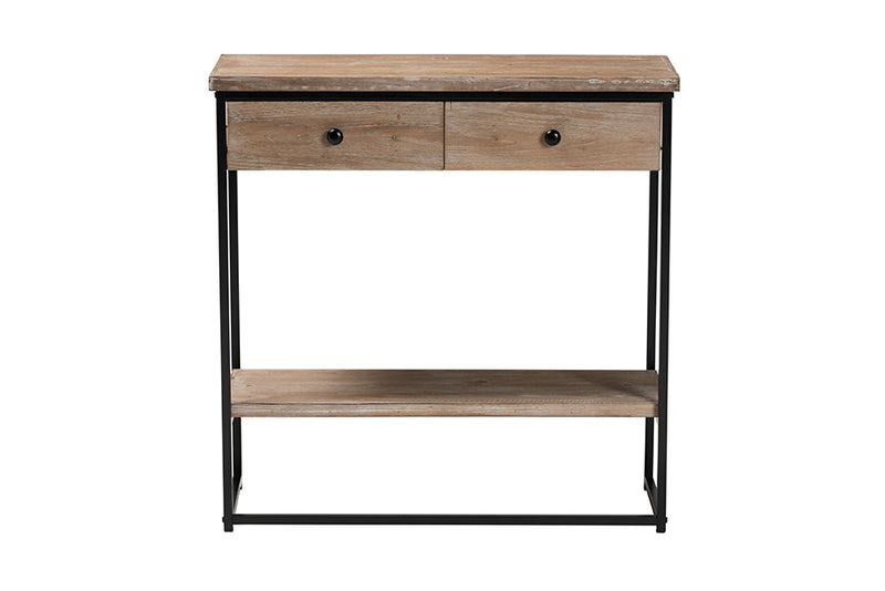 Jacey Modern Industrial Natural Brown Finished Wood and Black Metal 2-Drawer Console Table