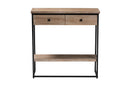 Jacey Natural Brown and Black Metal 2-Drawer Console Table Baxton