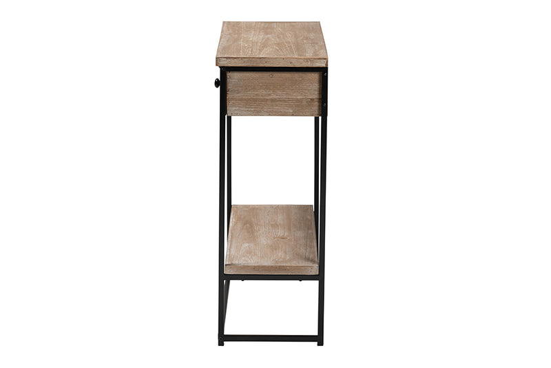 Jacey Modern Industrial Natural Brown Finished Wood and Black Metal 2-Drawer Console Table