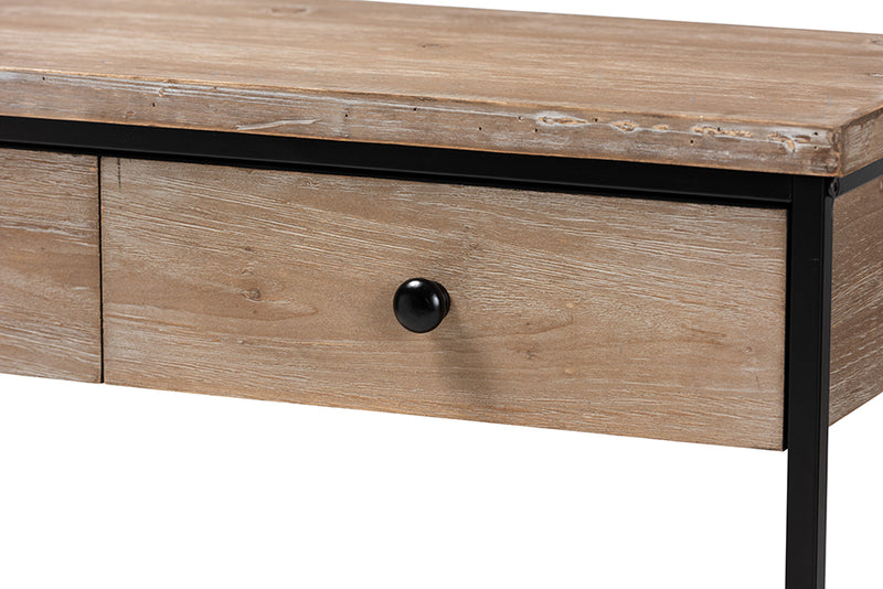 Jacey Modern Industrial Natural Brown Finished Wood and Black Metal 2-Drawer Console Table