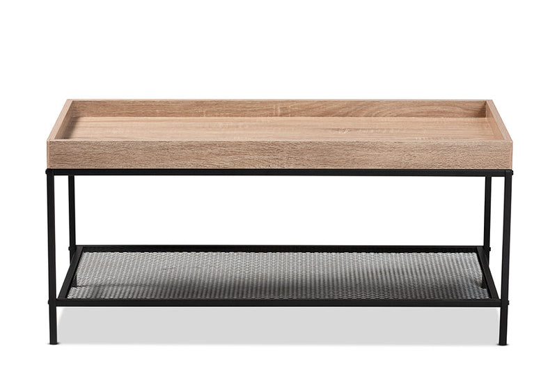 Zentra Oak Brown and Black Metal Coffee Table Baxton