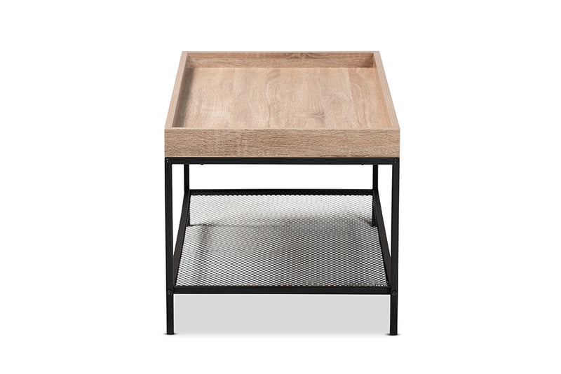 Zentra Oak Brown and Black Metal Coffee Table Baxton