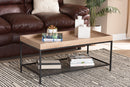 Zentra Oak Brown and Black Metal Coffee Table Baxton
