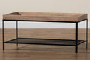 Zentra Oak Brown and Black Metal Coffee Table Baxton