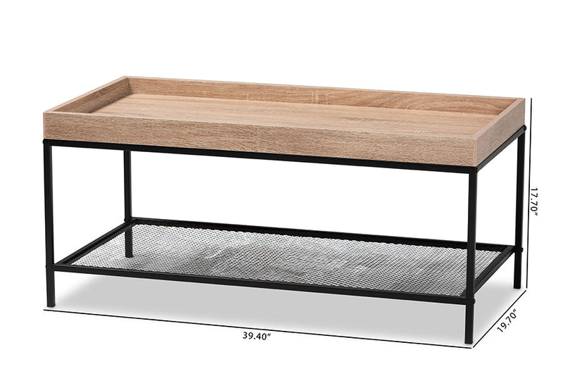 Zentra Oak Brown and Black Metal Coffee Table Baxton