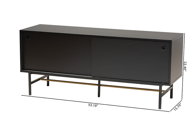 Larese Modern Dark Brown Finished Wood and Two-Tone Black and Gold Metal TV Stand