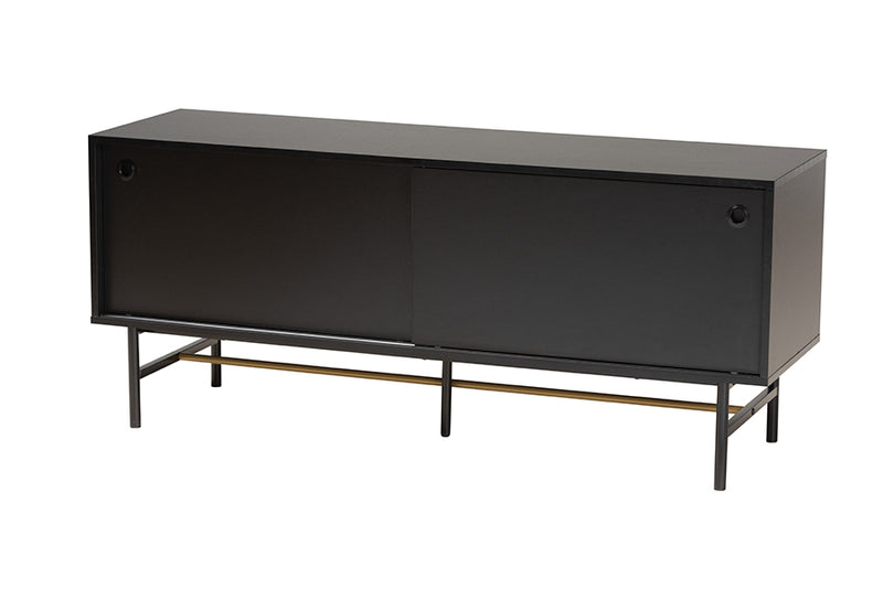 Larese Modern Dark Brown Finished Wood and Two-Tone Black and Gold Metal TV Stand