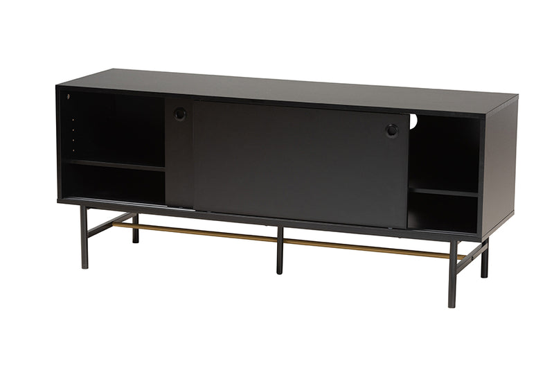 Larese Modern Dark Brown Finished Wood and Two-Tone Black and Gold Metal TV Stand