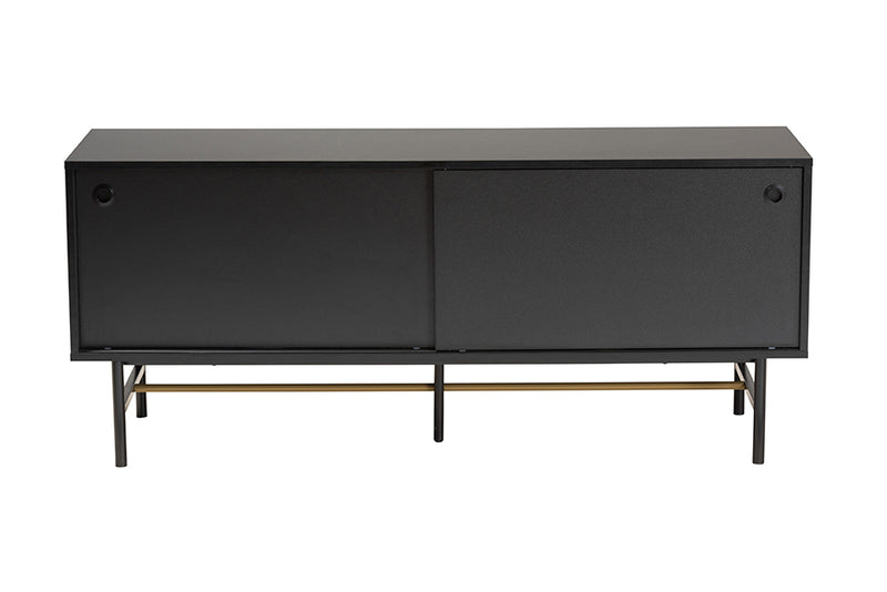 Larese Modern Dark Brown Finished Wood and Two-Tone Black and Gold Metal TV Stand