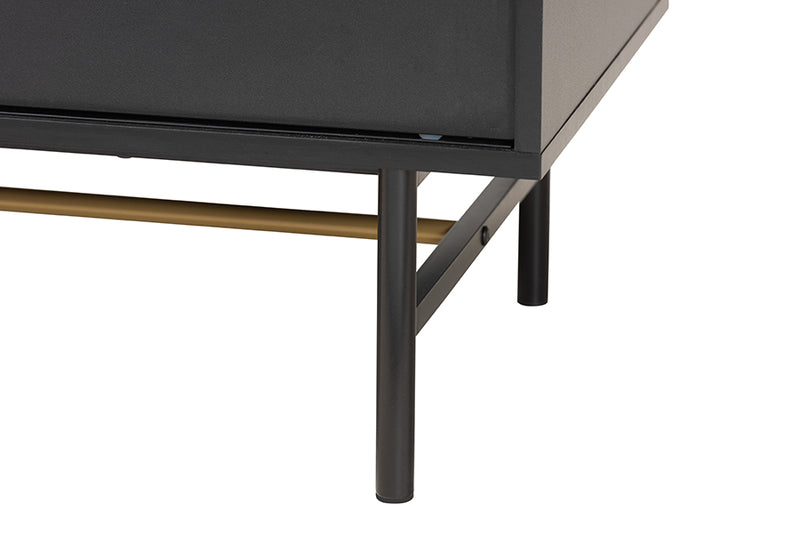 Larese Modern Dark Brown Finished Wood and Two-Tone Black and Gold Metal TV Stand