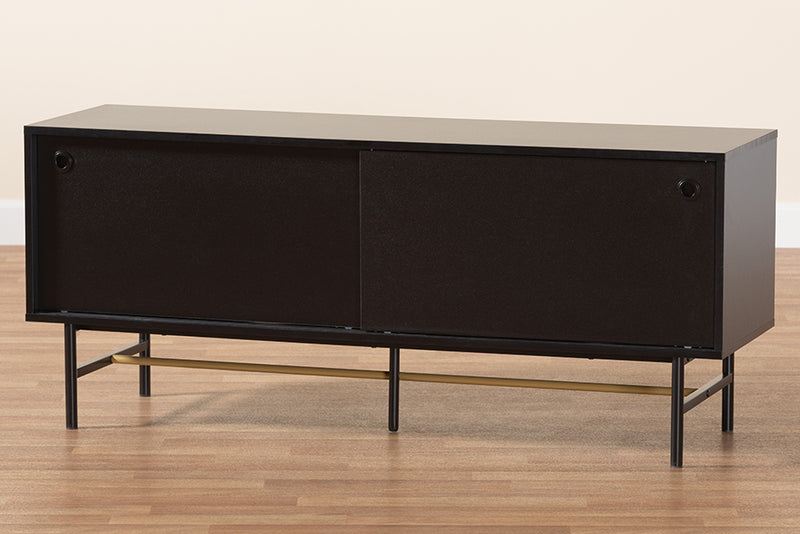 Larese Modern Dark Brown Finished Wood and Two-Tone Black and Gold Metal TV Stand