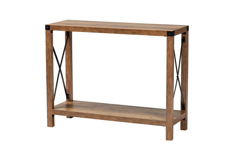 Pavone Modern Farmhouse Natural Brown Finished Wood and Black Metal Console Table