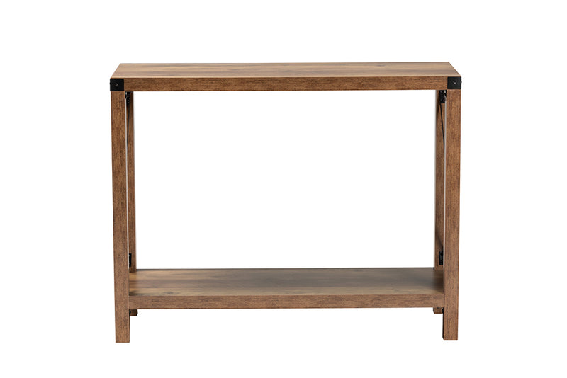 Pavone Modern Farmhouse Natural Brown Finished Wood and Black Metal Console Table