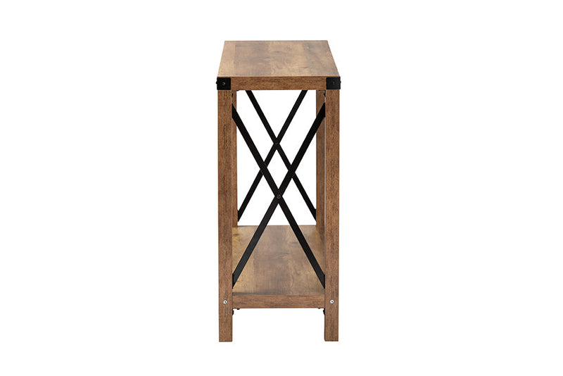 Pavone Modern Farmhouse Natural Brown and Black Metal Console Table Baxton