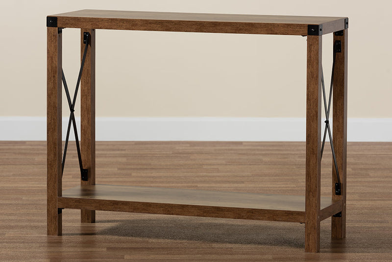 Pavone Modern Farmhouse Natural Brown and Black Metal Console Table Baxton