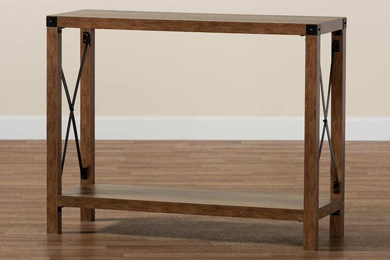 Pavone Modern Farmhouse Natural Brown Finished Wood and Black Metal Console Table