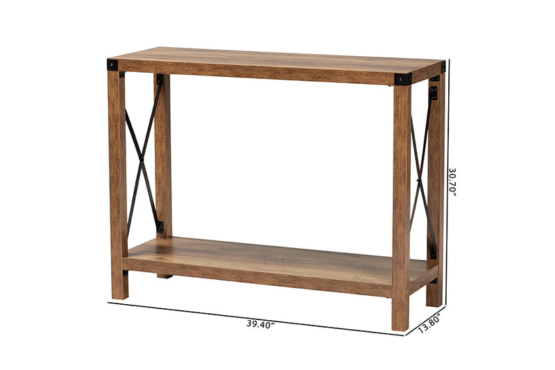 Pavone Modern Farmhouse Natural Brown and Black Metal Console Table Baxton