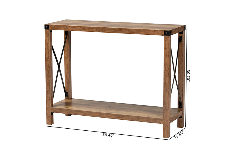 Pavone Modern Farmhouse Natural Brown Finished Wood and Black Metal Console Table