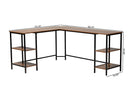 Kelson Modern Walnut Brown and Black Metal L-Shaped Corner Desk w/Shelves Baxton