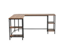 Kelson Modern Walnut Brown and Black Metal L-Shaped Corner Desk w/Shelves Baxton