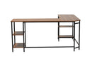 Kelson Modern Walnut Brown and Black Metal L-Shaped Corner Desk w/Shelves Baxton