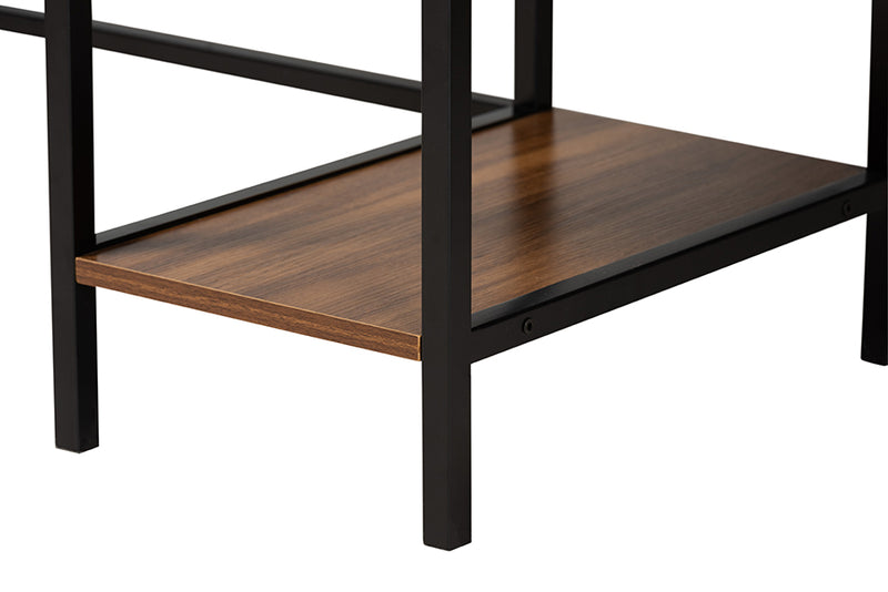 Kelson Modern Walnut Brown Finished Wood and Black Metal L-Shaped Corner Desk w/Shelves