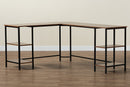 Kelson Modern Walnut Brown and Black Metal L-Shaped Corner Desk w/Shelves Baxton