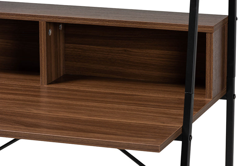 Joaquin Walnut Brown and Black Metal Desk w/Shelves Baxton
