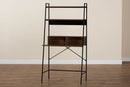 Joaquin Walnut Brown and Black Metal Desk w/Shelves Baxton