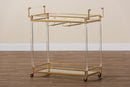 Claude Gold Metal and Glass Wine Cart Baxton