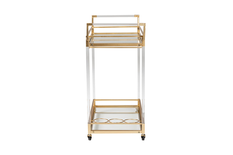 Claude Contemporary Glam and Luxe Gold Metal and Glass Wine Cart