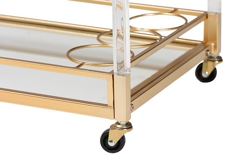 Claude Contemporary Glam and Luxe Gold Metal and Glass Wine Cart