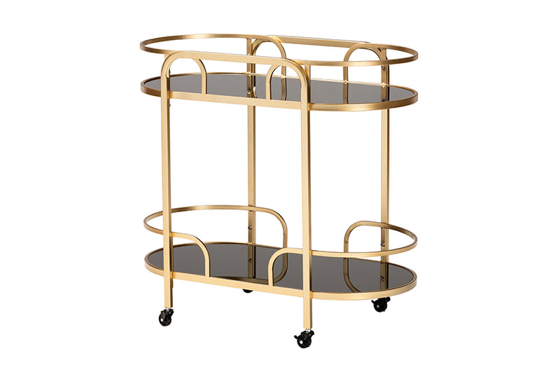 Rose Contemporary Glam and Luxe Gold Metal and Tempered Glass 2-Tier Wine Cart