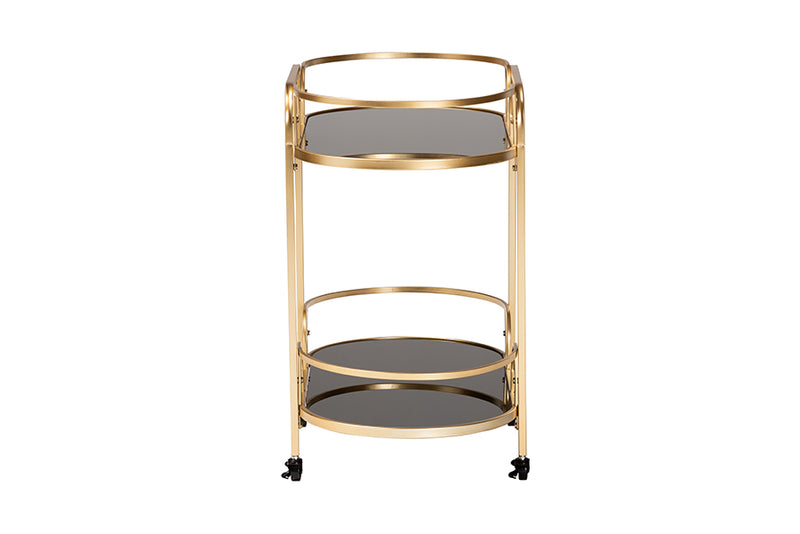 Rose Contemporary Glam and Luxe Gold Metal and Tempered Glass 2-Tier Wine Cart