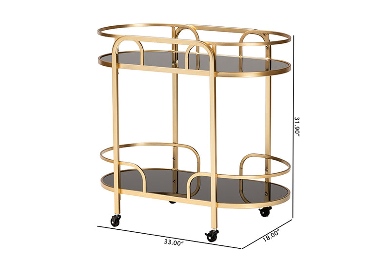 Rose Contemporary Glam and Luxe Gold Metal and Tempered Glass 2-Tier Wine Cart