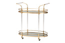 Eisa Gold Metal and Mirrored Glass 2-Tier Wine Cart Baxton