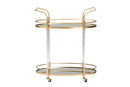 Eisa Gold Metal and Mirrored Glass 2-Tier Wine Cart Baxton