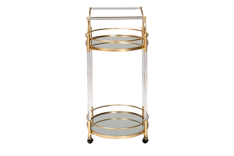 Eisa Contemporary Glam and Luxe Gold Metal and Mirrored Glass 2-Tier Wine Cart