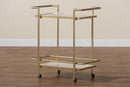 Sarter Gold Metal and White Marble 2-Tier Wine Cart Baxton