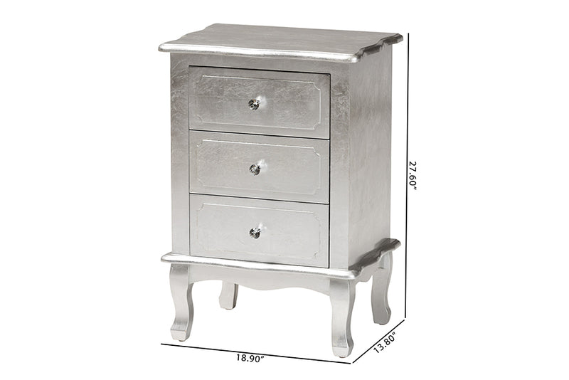 Adina Classic and Traditional Silver Finished Wood 3-Drawer End Table