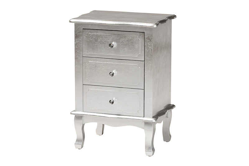 Adina Classic and Traditional Silver Finished Wood 3-Drawer End Table