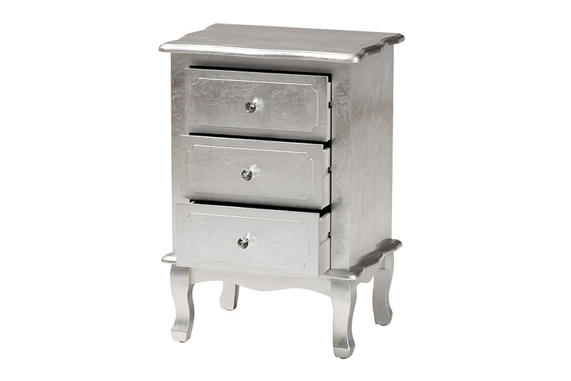 Adina Classic and Traditional Silver Finished Wood 3-Drawer End Table