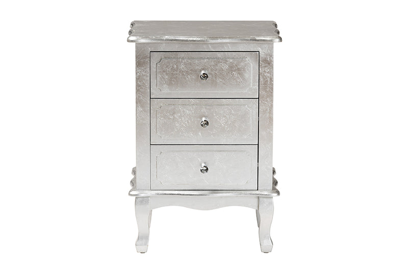 Adina Classic and Traditional Silver Finished Wood 3-Drawer End Table