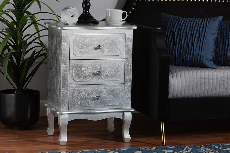 Adina Classic and Traditional Silver Finished Wood 3-Drawer End Table