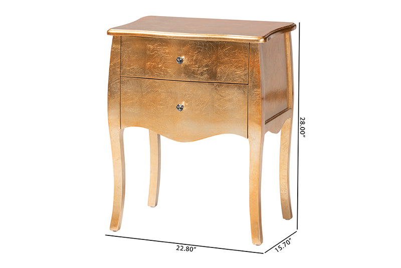 Joelle Classic and Traditional Gold Finished Wood 2-Drawer End Table