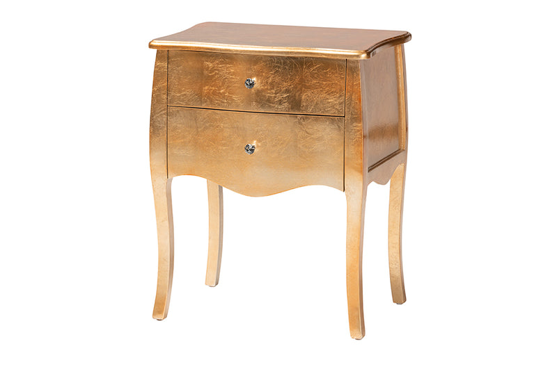 Joelle Classic and Traditional Gold Finished Wood 2-Drawer End Table