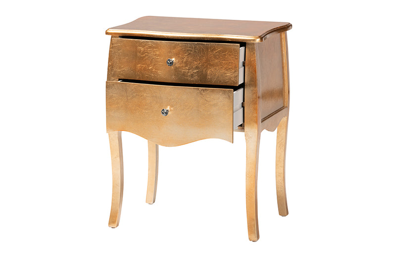 Joelle Classic and Traditional Gold Finished Wood 2-Drawer End Table